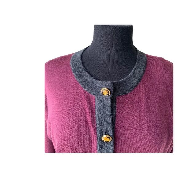 Urban Wool Burgundy/Grey 100% Wool Cardigan M - Picture 2 of 11